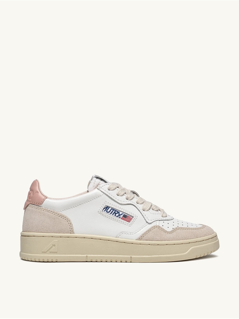 AUTRY Medalist Low Sneakers White Powder Leather Beige Suede Womens EU 39 US 8.5